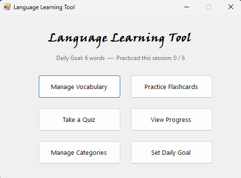 Language Learning Tool desktop application